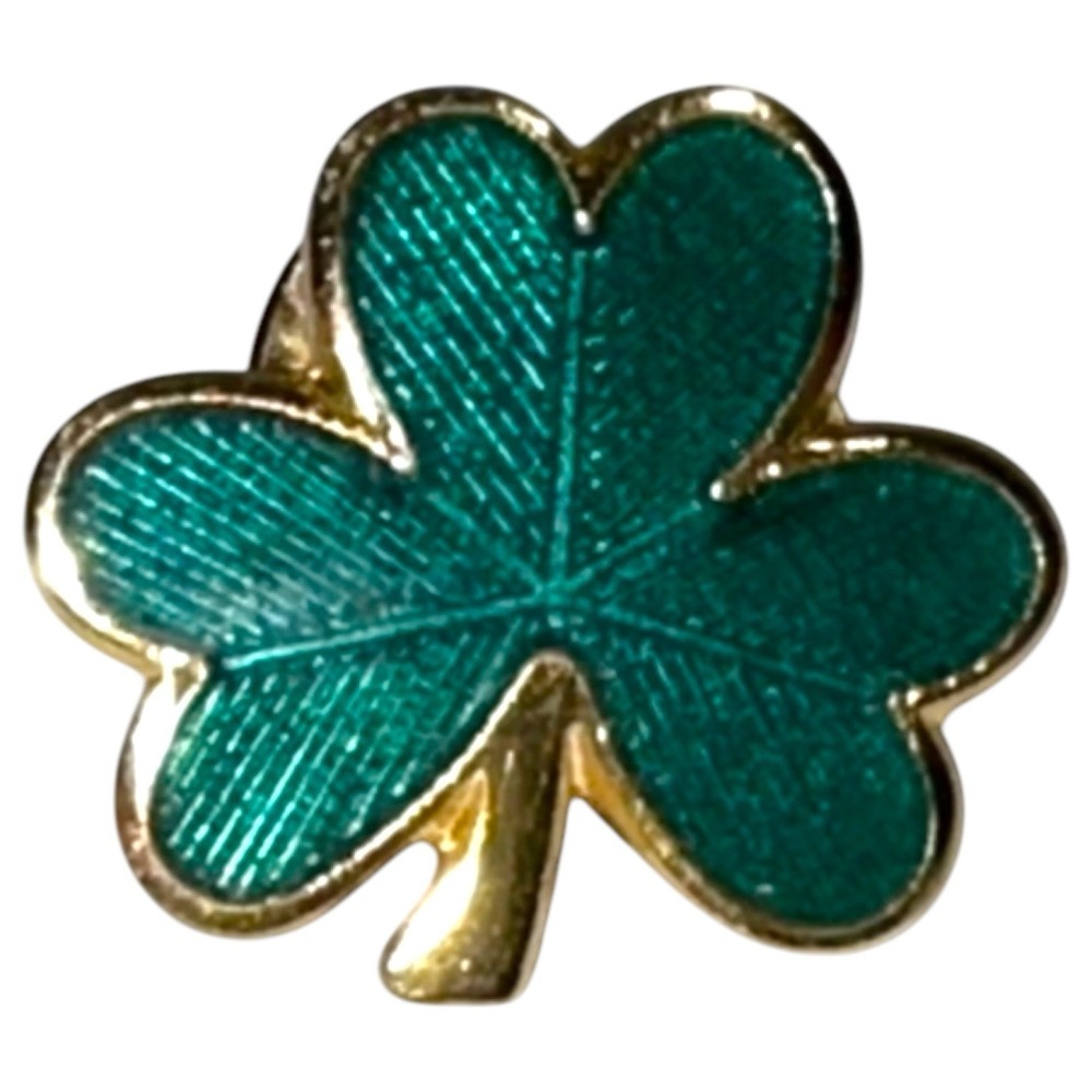 Green Clover Gold Tone Vintage Signed HMK CDS‎ Hallmark Cards Co. Lucky Pin